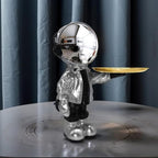 Dosker Astronaut Statues with Candy Dish & Key Dish,Spaceman Sculpture Polyresin Arts Gifts,Figurine Ornament Room Decor for Men,Tabletop Decoration for Living Room, Office, Entryway(Silver)