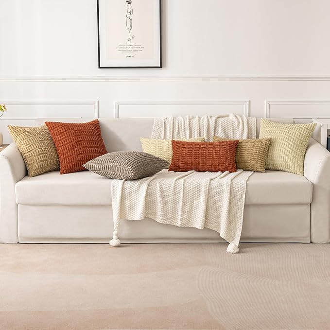 MIULEE Pack of 2 Corduroy Decorative Lumbar Throw Pillow Covers 24x12 Inch Soft Boho Striped Pillow Covers Modern Farmhouse Home Decor for Sofa Living Room Couch Bed Light Brown