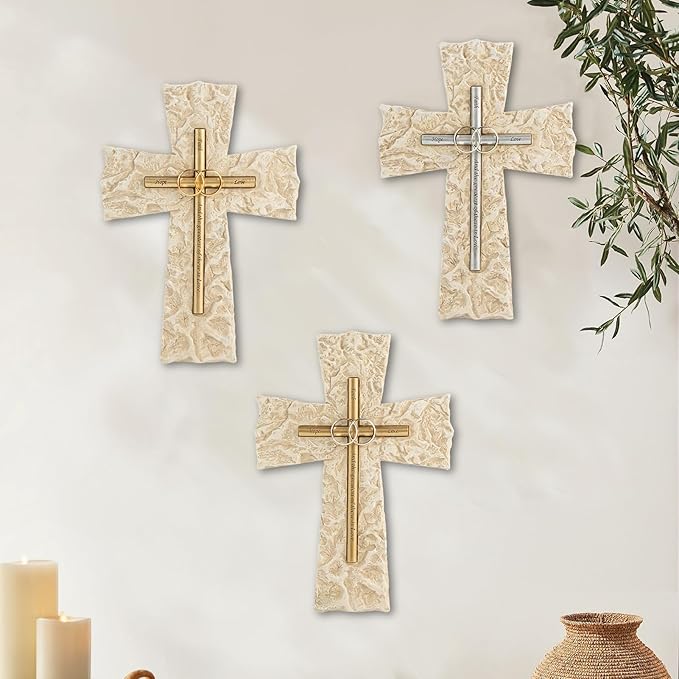 Grace4Joy Wedding Wall Cross, 10 Inches Marriage Prayer Wall Decor Religious Wedding Gifts, Hand Painted Faith Hope Love Cross Unique Gifts for Anniversary, Newlyweds Couple(Gold)