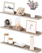 HOOBRO Floating Shelves, Wall Shelf Set of 3, 35.4 Inches Hanging Shelf with Raised Edge and Invisible Brackets, for Bathroom, Bedroom, Kitchen, Office, Living Room Decor, Greige BG90BJ01