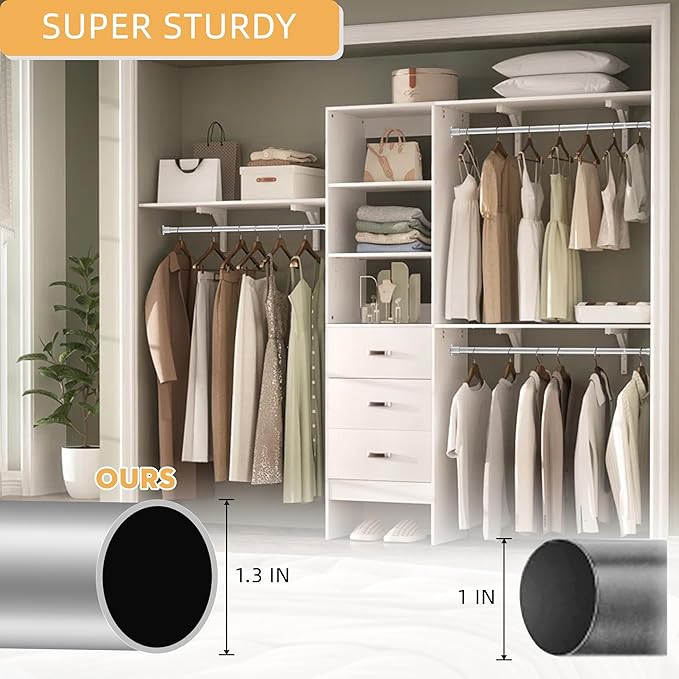 1.3 Inch Diameter Closet Rods for Hanging Clothes 17-51 Inch Adjustable, Metal Heavy Duty Closet Pole, Silver Closet Bar for Hanging Clothes, Suitable for Closet, Wardrobes, Bathroom, Windows