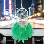 Pretty Jolly Crystal Stone Small Dream Catchers Green Feathers Mini Dreamcatchers with Beads for Cars Rear View Mirror Hanging Decoration Good Luck Travel Charm Bedroom Ornaments for Women Girls