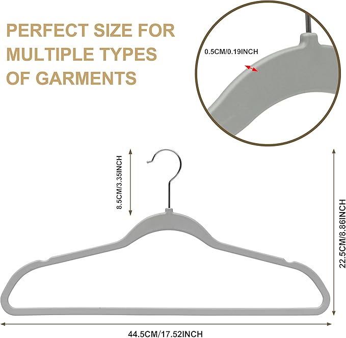 Quality Hangers 50 Pack Plastic Hangers for Clothes - Slim Non-Velvet Hangers with 360° Swivel Chrome Hook & Non Slip Notches - Ideal for Dresses Coats Shirts Jackets & More - Gray (Gray, 50 Pack)