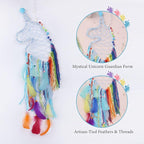 Pretty Jolly Unicorn Dream Catchers for Little Girls Bedroom Handmade Kids Dreamcatcher with Fluffy Pom Poms Feathers&Beads,Nursery Wall Decor for Toddler Girls Room,Children Birthday Gift(Blue)