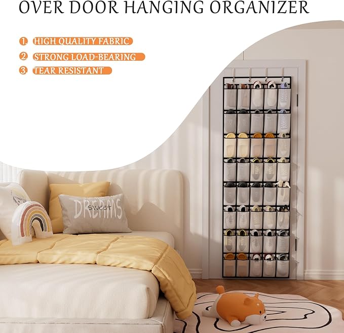 homyfort Over the Door Shoe Organizer, 40 Large Breathable Mesh Pocket,Space Saving Hanging Shoe Rack,Shoe Storage Holder for Entryway Bedroom Closet