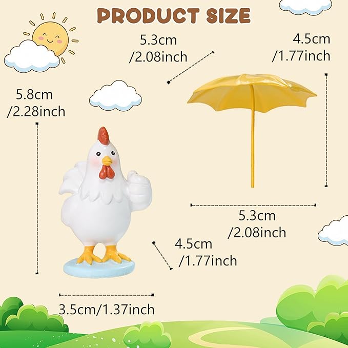 Funny Chicken Resin Statue - Cute Baby Chicken with Yellow Umbrella Statue for Fairy Garden Decor Spring Chick Figurine for Outdoor Planter Yard Patio Lawn Indoor Table Decor for Home Gifts