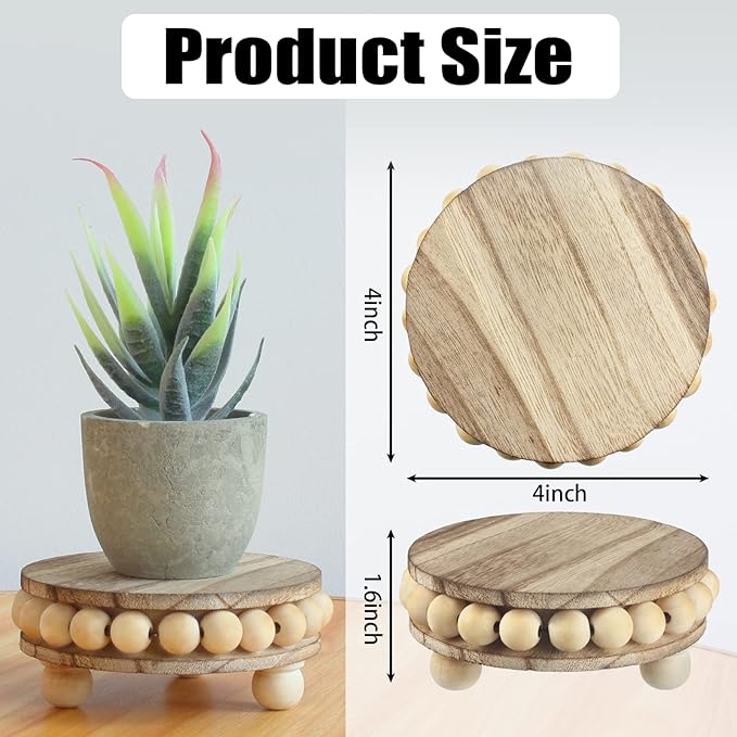 2 Pack Wood Riser, Risers for Decor，Pedestal Stand，Display Stand apply to Home Decor，Farmhouse Decor，Tiered Tray Decor(Brown, 4 Inches)…