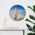 Wall Picture, with Beach Surfboard Printed Circular Iron Hanging Picture,Wall Art Decor,Home for Bedroom Living Room Bathroom Decor,Iron Painting 11.8X11.8 in