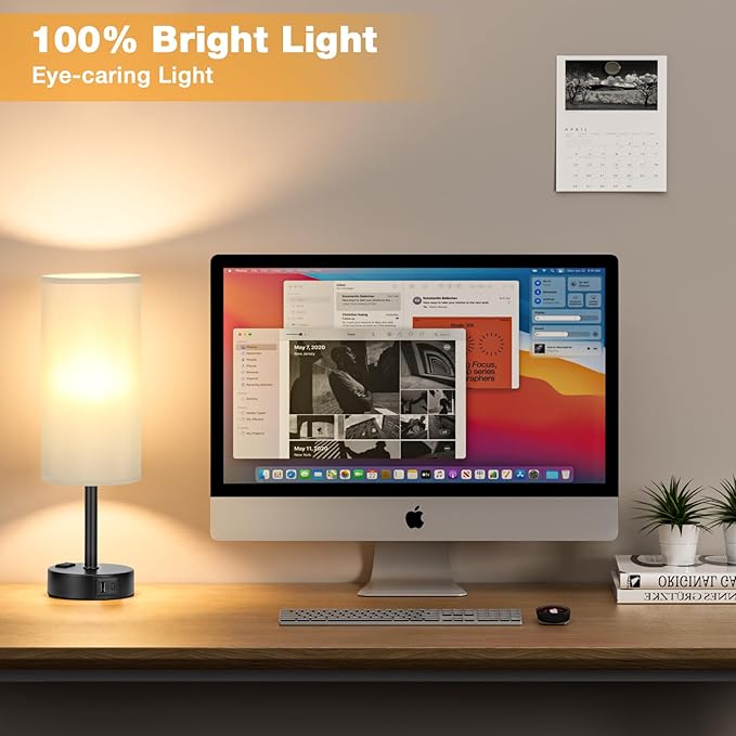 PartageiZ Grey Touch Table Lamps Set of 2-3 Way Dimmable Bedroom Lamps for Bedside with USB C and A Ports, Small Nightstand Lamps with AC Outlet, Desk Lamps with Black Base for Office Boys