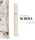 SURI Mezuzah for Door – 5 Inch Marble Off-White Concrete Mezuzah Case with Printed Scroll, Self-Stick Jewish Entry Design, Fits a 4 Inch Scroll, Gift Box Included