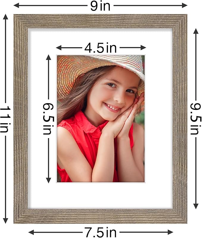 Vittanly 8x10 Picture Frames Set of 9, Shatter Resistant Plexiglass, Display 5x7 Pictures with Mat or 8x10 without Mat, Photo Frames for Wall or Tabletop, Engineered Wood, Grayish Brown