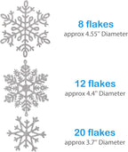Whaline 40Pcs Silver Glitter Snowflake Winter Snowflake Ornaments Christmas Hanging Decorations with 197 Inches Silver Rope for Wedding Birthday Home Xmas Tree Window Door Accessories