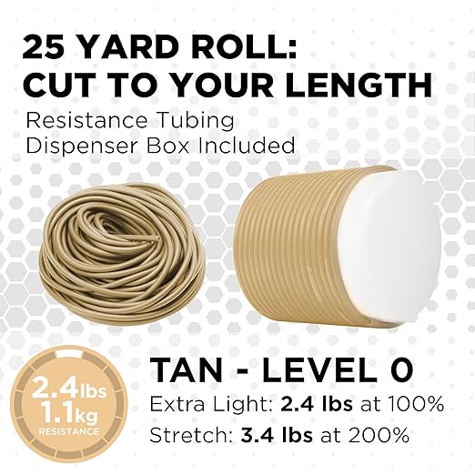 THERABAND Latex Resistance Tubing, Tan, Extra Light Level 0, 25 ft Roll, Professional Grade for Upper and Lower Body Workouts, Cut-to-Length, Color-Coded Resistance Levels