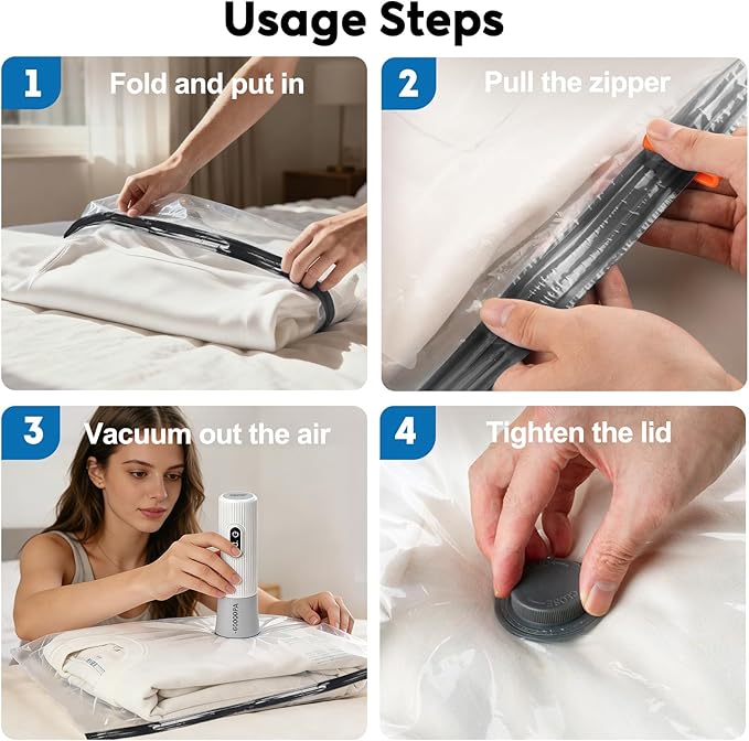 Mapambo Travel Vacuum Bags with -60000Pa LED Electric Pump, 18 Pack Vacuum Seal Bags for Clothing Travel in 3 Combo sizes, Space Saver Vacuum Storage Bags, Saving up to 80% of Space (18 Combo Size)
