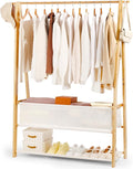 Bamboo Clothes Rack with Storage Box and Storage Shelf, Portable Extra Large Garment Rack Clothing Rack, Foldable Wardrobe For Entryway and Bed Room (L - 47.2 Inch)