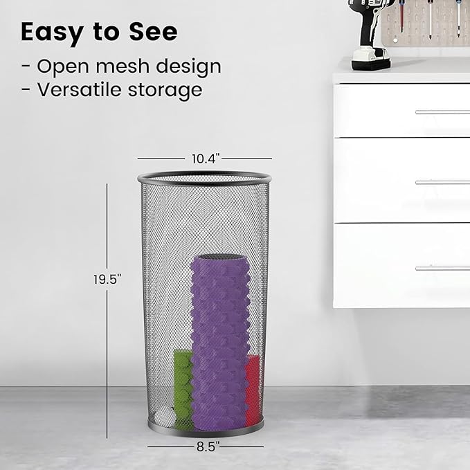 19.5" H Mesh Umbrella Stand - Ventilated Mesh Umbrella Holder for Entryway - Extra Capacity Storage for Umbrellas Canes & More - Freestanding Indoor Organizer 10.4" L x 10.4" W x 19.5" H - 3P Black