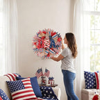 24Inch 4th of July Wreath, Patriotic Burlap Wreath for Front Door,Stripe and Stars Wreaths for USA 250th Anniversary, Memorial Day American Flag Printed Decorations for Outdoor (Wreath-2)