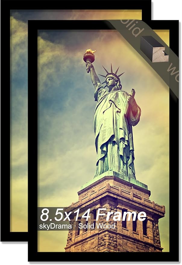 100% Solid Wood 8.5x14 Picture Frame Set of 2, Black Frame for 8.5 x 14 Inch Picture Poster Photo, Light Weight Matte Black Frame for Wall - 2 Pack