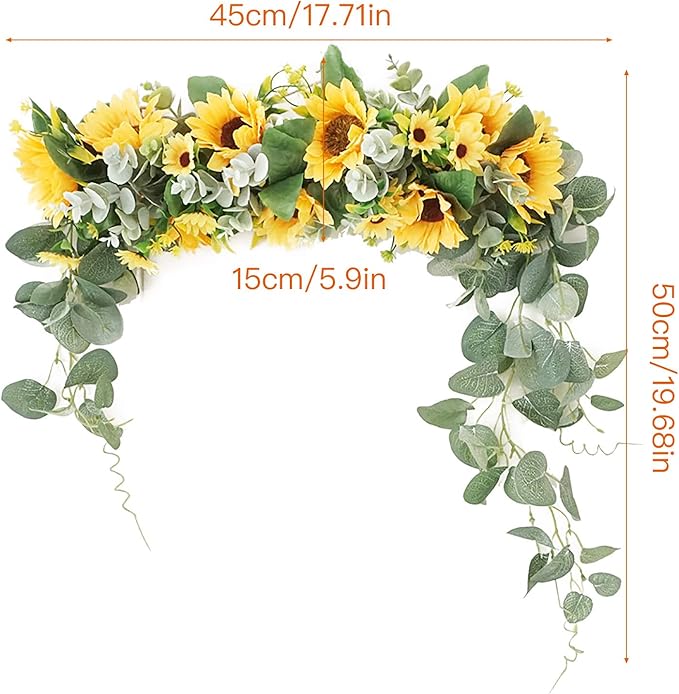 17.7inch Artificial Sunflower Swag Wreath, Decorative Flower Swag Wedding Arch Decor Wall Hanging Floral Door Swag for Wall Porch Farmhouse(#1)
