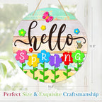 PETCEE Hello Spring Door Sign - 11.5" Colorful Flowers Spring Sign for Front Door Welcome Spring Decoration Wreath Farmhouse Welcome Spring Hanging Sign for Home Door Wall Porch Indoor Outdoor Decor