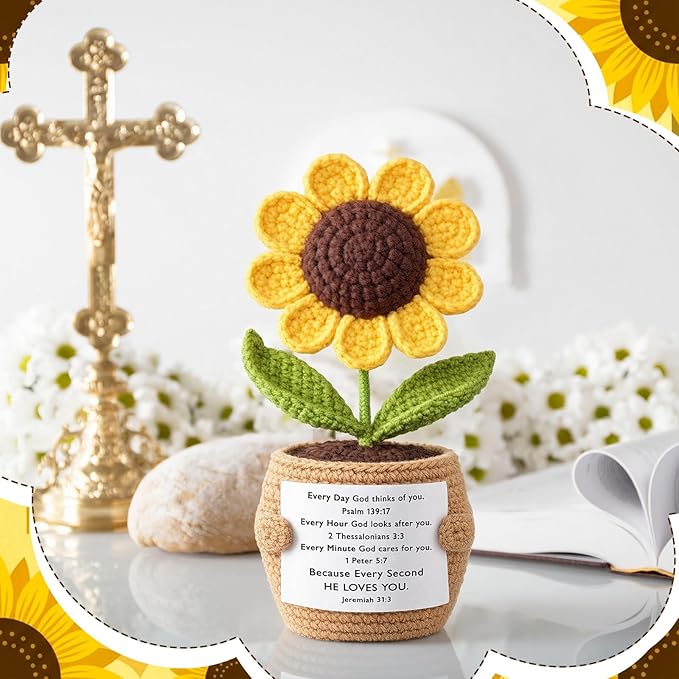 Wavwavw Christmas Christian Gift for Women Positive Handmade Crochet Doll with Bible Verse Prayer Card Inspirational Scripture Religious Crochet for Mother's Day Sunday Group Church