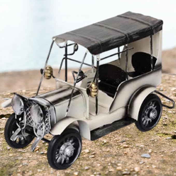 Vintage Design Car Model Automobile Figurine Collectible for Farmhouse Table Bedroom Bookshelf, White