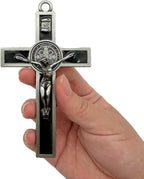 BONITTER Antique Silver Crucifix Wall Cross-St. Benedict Metal Wall Art-5.0 InchX2.7 Inch Black White Brown Enamel Give Blessing and The Spiritual Sacred:Faith Gift for your Acquaintances (Black)