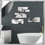 Maitys 4 Pcs Bathroom Wall Decor 10 x 4 Inch Bathroom Wall Art Contemporary Wood Restroom Pictures for Soak Unwind Relax Hanging Sign Spa Rustic Vintage Farmhouse Pediments(Black and White)