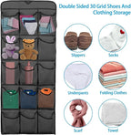 2Pcs 30 Large Pockets Dual Sided Hanging Shoe Organizer for Closet Shoe Storage Shelves with 360 Rotating Hanger Space Saving Storage Bag Hanging Shoe Rack for Bedroom Laundry Room,Black