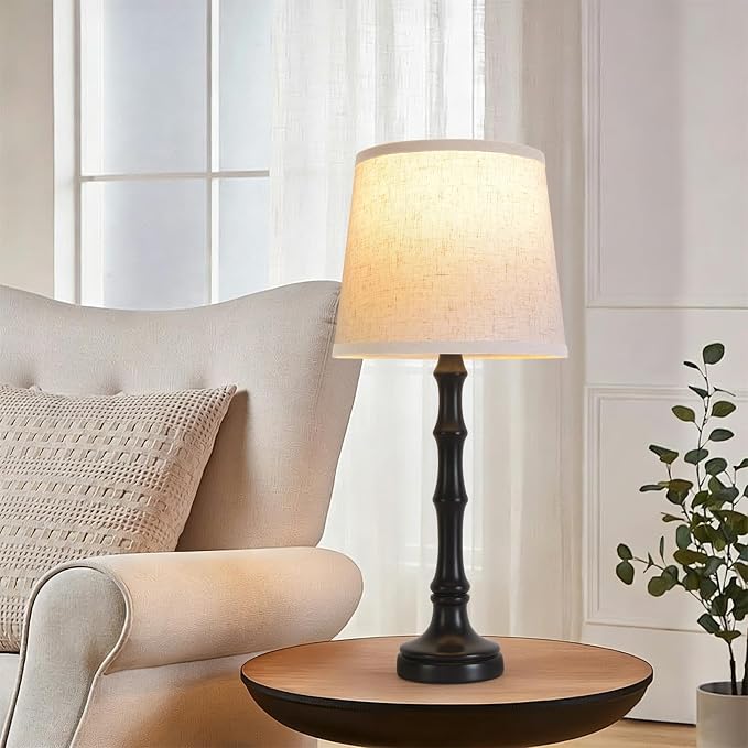 Lamps Set of 2 Modern Farmhouse Table Lamp Bedside Reading Lamps Living Room End Tables Set Lamps for Night Stands Bedroom Night Lamp,High 27 Inch,Black,With Fabric Lamp Shade,Bulb Not Included