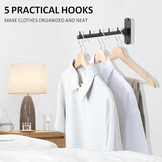 Swing Clothes Hanger Rack, Garment Racks Folding Clothes Bar Wall Mounted, 180°Rotation Laundry Drying Rack 304 Stainless Steel Space Saving for Laundry Room Bedroom Balcony, 9.45" Long