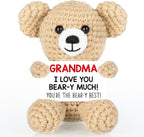 WELLBANEE Mothers Mom Day Gifts for Grandma, Bear Birthday Gifts for Grandma from Granddaughter Grandson Grandkids, Nana Gigi, I Love You Handmade Emotional Positive Crochet Bear Decor