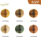 NICROLANDEE Christmas Hanging Decorations, 6 PCS Nature Round Glitter Edge Paper Honeycomb Ornaments, Green Brown Mini Paper Lanterns Ornament for Christmas Tree Décor, New Years Party Home Decor