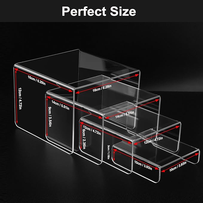 MerryNine Acrylic Risers 8 Pcs, Clear Risers Display Stand, Acrylic Display Risers, Risers for Display for Cupcakes, Figures, Retail, Collectible Figures, Cosmetics, Collectibles Display, Square