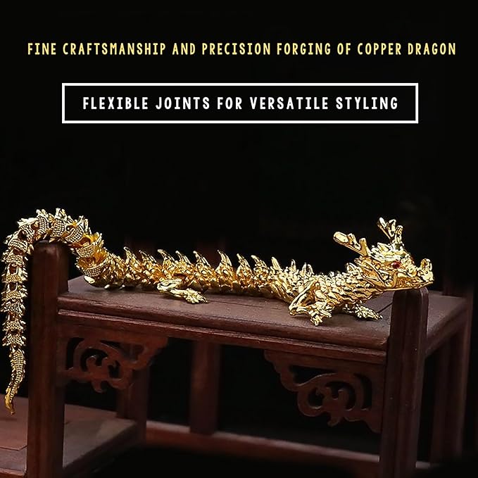 LIYAOLI 3D Golden Dragon Decor, Gold Articulated Dragon Statue Metal Toy for Boys, Chinese Dragon for Desk and Home Office, 9 Inch Luck Dragon