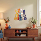Wesiti Cat Wall Art Decor Iron Wall Sculptures Decor for Cats Lover 11.42 x 11.22 Inches Colorful Mid Century Cat Retro Signs for Home Living Room Bedroom Kitchen Office