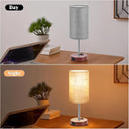 ZJOJO Table Lamp for Bedroom Set of 2, Bedside Small Lamps with 3 Way Dimmable Rocker Switch and AC Outlet, Nightstand Desk Lamp with Gray Fabric Shade Brown Base for Living Room Home Decor Lights