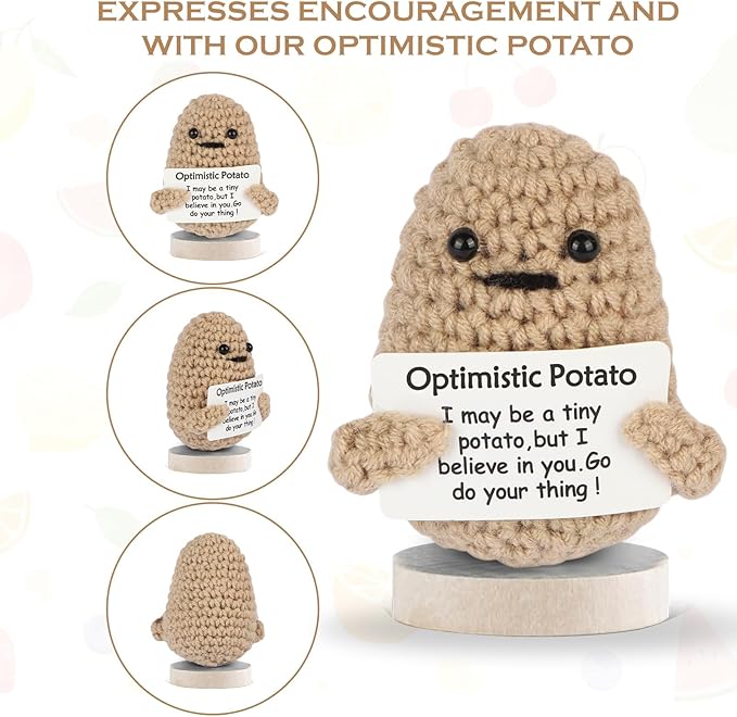 DAFURIET Mini Funny Crochet Doll with Card - 3 Inch Wool Potato for Cheer Up Gifts and Party Decorations