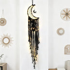 Dream Catcher with LED String Lights Handmade Boho Macrame Wall Hanging Woven Decoration Ornament with Photo Clips for Room Wedding Home Decor (Black Moon)