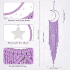 Macrame Moon Dream Catcher for Girl, Purple Boho Crescent Dreamcatcher for Bedroom, Handmade Nursery Room Wall Hanging with Star Pendant for Teen Boy, Bohemian Home Decoration Idea