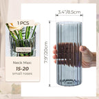 ComSaf Glass Cylinder Vases, Bud Vase for Centerpieces, 8 Inch Tall Ribbed Vase Hurricane Floating Candle Holder, Decorative Flower Vases for Wedding Reception, Home Decor, Housewarming Gift (Grey)
