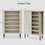 ONBRILL 6-Tier Shoe Cabinet with Sliding Door, Wooden Shoe Storage Cabinet with Adjustable Shelves, Mid-Century Modern Freestanding Shoe Storage Organizer for Entryway, Living Room, Hallway