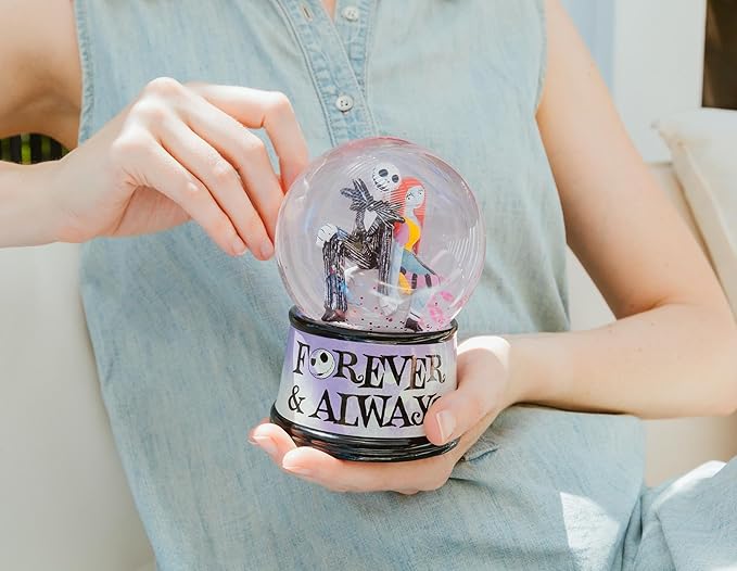 Disney The Nightmare Before Christmas Forever & Always Light-Up Snow Globe with Swirling Glitter Display | 6 Inches Tall