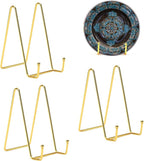 3 Pack 8 Inch Plate Stands for Display, Plate Holder Display Stand, Picture Frame Stand Black Metal Frame Holder Stands for Book,Small Easel,Decorative Plate,Photo and Platter,Tabletop Art-gold