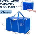 BALEINE 4-Pack Oversized Moving Bags with Reinforced Handles, Heavy-Duty Storage Tote for Clothes, Moving Supplies (Royal Blue, 4-Pack)