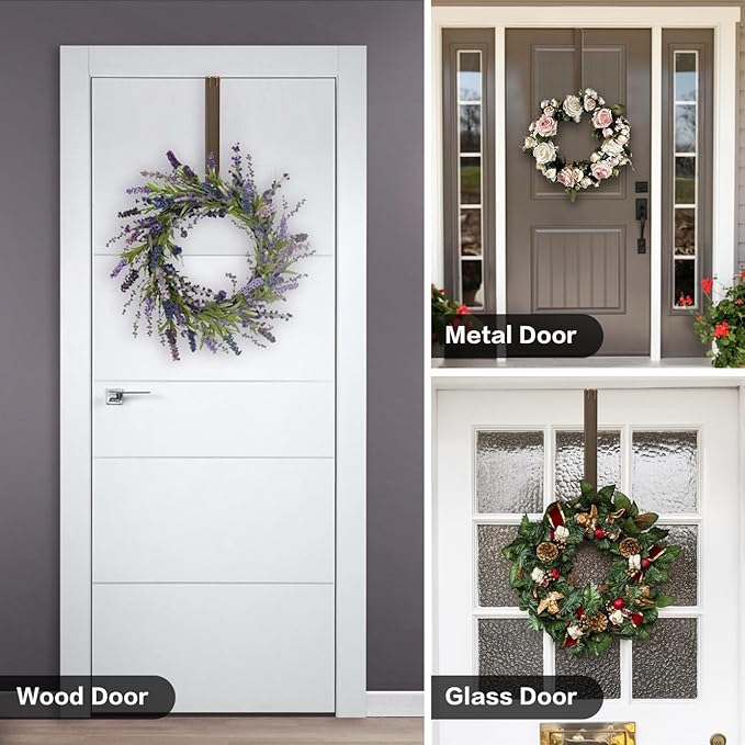 HEYHOUSE Wreath Hanger,2 Pack Christmas Halloween Decorations Adjustable Wreath Hanger for Front Door Decor from 14.9-25", Over The Door Hooks Organizer 20 lbs Larger Hooks Outside Decorations