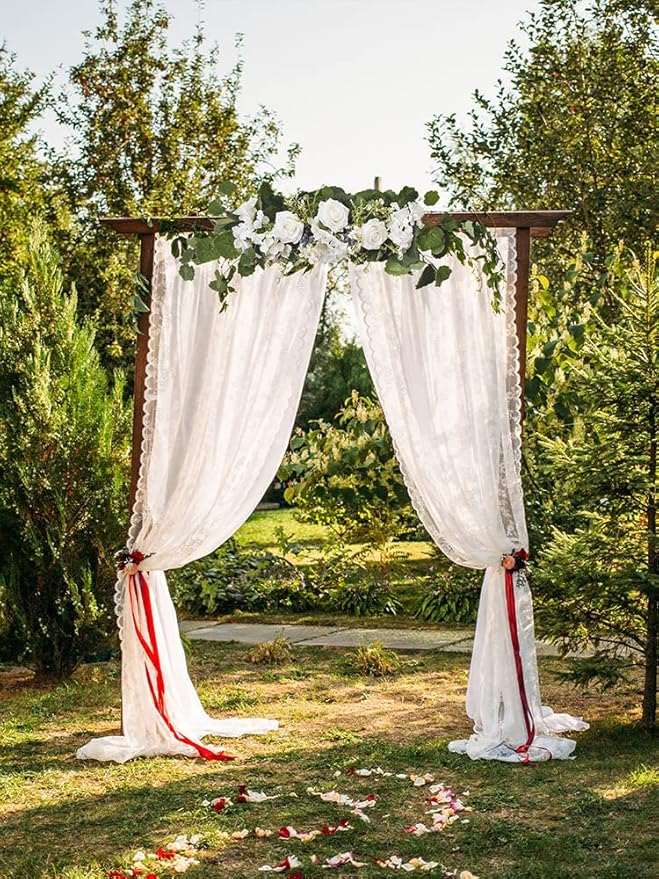 29.5in Artificial Peony Floral Swag, Simulation Mixed Flower Lintel Wall Hanging Faux Floral Swag Wreath with Green Leaves, Wedding Arch Garland for Ceremony Table Centerpiece (Magnolia)