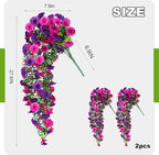 Fake Artificial Hanging Flowers for Outdoor, 2 PCS Silk Morning Glory Faux Flowers with Eucalyptus Leaves,Realistic Hanging Plants for Wedding Home Office Garden Decor