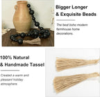 2" Extra Large Wood Bead Garland with Tassels, 75" Long Rustic Farmhouse Wooden Beads Garland, Decorative Beads Boho Decorations for Home Table Mantle Black