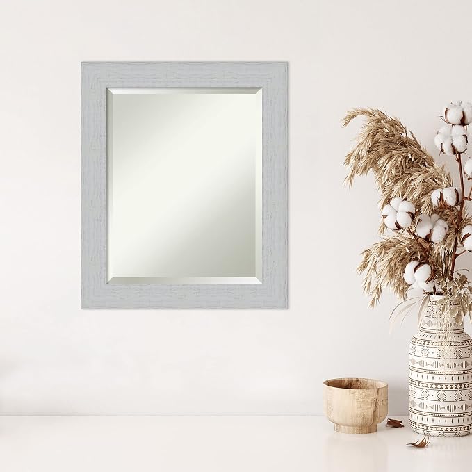 Amanti Art White Wall Mirror 24x20 Shiplap White Rectangle Bathroom Mirror for Wall Decor Living Room, Small Cottage Wood Frame, Hangs Horizonally and Vertically, Bathroom Decor, Beveled Edge